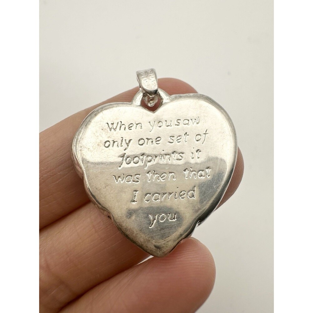 Sterling Silver & Gold Overlay Gorham Heart Pendant “Footprints” - Picture 3 of 7